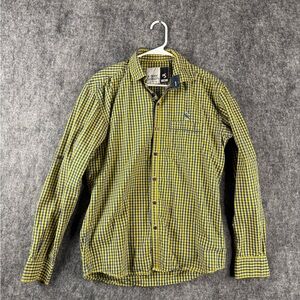 K-Stone Men’s Long Sleeve Checkered Shirt Size XL Yellow Blue Casual Button-Up